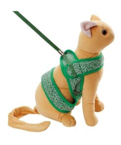 日本 Petio 田園風貓用柔軟胸帶牽引繩 S (綠色唐草)